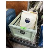 CROSLEY RECORD STORAGE BOX W A FEW RECORDS