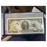 QTY 10 GOLD EMBOSSED OBAMA $2 CURRENCY NOTES