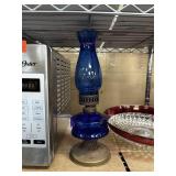 COBALT GLASS OIL LAMP