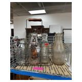 VINTAGE MILK BOTTLE HOLDER & MILK BOTTLES