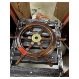 BRASS & WOOD NAUTICAL SHIPS WHEEL