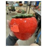 VINTAGE SPECKLED POTTERY STRAWBERRY LIDDED JAR
