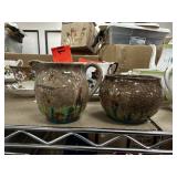 ANTIQUE STAFFORDSHIRE ENGLISH CREAMER & SUGAR BOWL