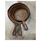 3PC CAST IRON SKILLETS 2 ARE WAGNER