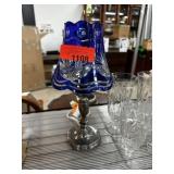 COBALT GLASS CUT TO CLEAR TABLE LAMP