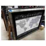 LARGE FRAMED MAPPEMONDE MAP OF THE WORLD