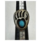 STERLING SILVER BEAR PAW TURQUOISE RING