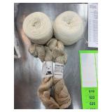 2 SKEINS YARN TUSSAH SILK & 2 OTHER UNKNOWN
