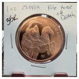 1 OZ COPPER BULLION ROUND PALE HORSE OF DEATH