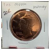 1 OZ COPPER BULLION ROUND MERCURY
