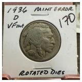 1936-D BUFFALO NICKEL ROTATED DIES