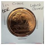 1 OZ COPPER BULLION ROUND LAKOTA REVERSE