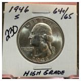 1946-S WASHINGTON SILVER QUARTER HIGH GRADE
