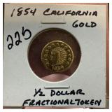 1854 CALIFORNIA GOLD FRACTIONAL TOKEN...TOKEN