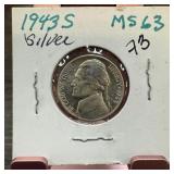 1943-S JEFFERSON SILVER WAR NICKEL HIGH GRADE