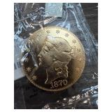 $20 LIBERT HEAD REPLICA GP 1870-SS PLATED