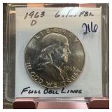 1963-D FRANKLIN SILVER HALF DOLLAR FULL BELL LINE