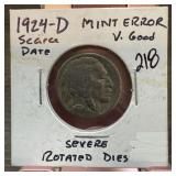 1924-D BUFFALO NICKEL SCARCE DATE ROTATED DIES