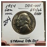 1954 JEFFERSON NICKEL HIGH GRADE DDR-001 DOUBLED