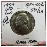1954-D/D JEFFERSON NICKEL RPM-002 RARE RPM