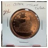 1 OZ COPPER BULLION ROUND TRADE DOLLAR