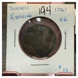 SWEDEN 1820 1/4 SKILLING