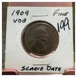 1909 VDB WHEAT PENNY CENT SCARCE DATE