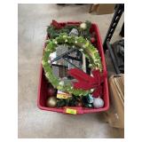 LARGE BIN OF CHRISTMAS DECORATIONS