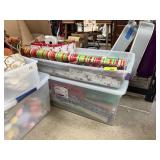 2 BINS OF CHRISTMAS WRAPPING PAPER ETC