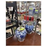 2PC MATCHED BLUE & WHITE TABLE LAMPS LUCITE BASE