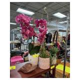 LOT OF MIXED DECOR ORCHID / LAMP WOOD HAND DISH
