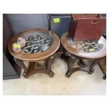 2 PIECE MATCHED SIDE TABLES GLASS W WOOD BASE