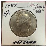1932 WASHINGTON SILVER QUARTER HIGH GRADE