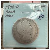 1908-O BARBER SILVER HALF DOLLAR