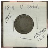 1894 LIBERTY V NICKEL HARDER DATE