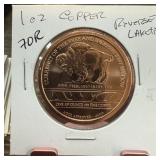 1 OZ .999 COPPER BULLION ROUND REVERSE LAKOTA