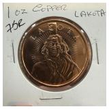 1 OZ .999 COPPER BULLION ROUND LAKOTA