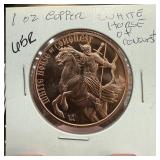 1 OZ .999 COPPER BULLION ROUND WHITE HORSE