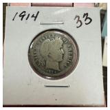 1914 BARBER SILVER DIME