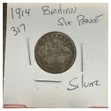 1914 BRITAIN SIX PENCE SILVER