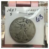1927-S WALKING LIBERTY SILVER HALF DOLLAR SC DATE