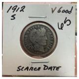 1912-S BARBER SILVER DIME SCARCE DATE