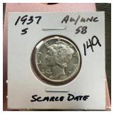 1937-S MERCURY SILVER DIME SCARCE DATE