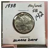 1938 MERCURY SILVER DIME SCARCE DATE BETTER