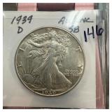 1939-D WALKING LIBERTY SILVER HALF DOLLAR BETTER