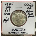 1945-D/D MERCURY SILVER DIME RPM-003 GEM