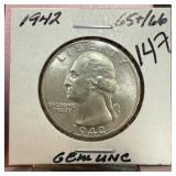 1942 WASHINGTON SILVER QUARTER UNC
