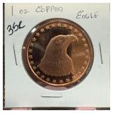 1 OZ .999 COPPER BULLION ROUND EAGLE