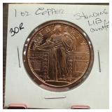 1 OZ .999 COPPER BULLION ROUND STANDING LIBERTY