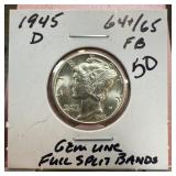 1945-D MERCURY SILVER DIME UNC FSB NICE